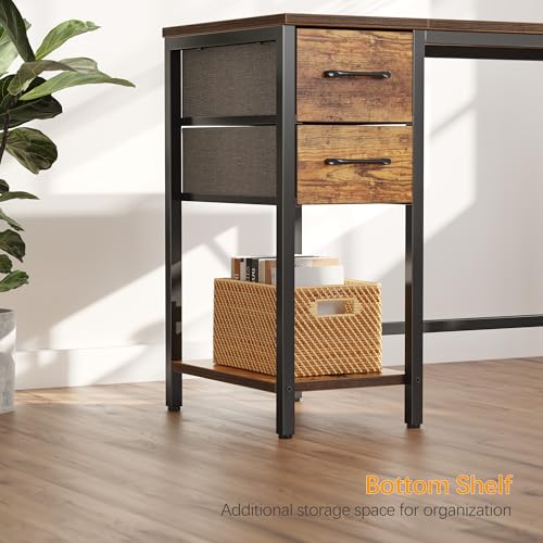 CubiCubi Computer Desk with 2 Drawers, 47 Inch Small Home Office Desk with Storage Study Writing Table, Rustic Brown CubiCubi