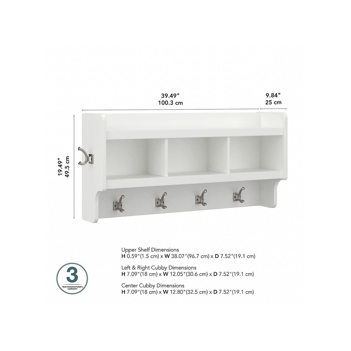 kathy ireland Home by Bush WDH340WAS-03 Wall Coat Rack, White Ash, Engineered Wood Bush Business Furniture