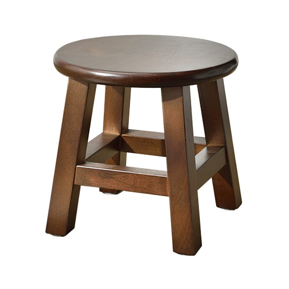 XDSTOOL Solid Wood Stool 10 inch Wooden Stool for Kids Small Short Stool Shoe Changing Step Stool Round (Brown Round) XDSTOOL