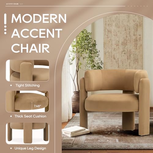 COLAMY Modern Velvet Accent Chairs Set of 2, Upholstered Barrel Chairs, Comfy Side Arm Chairs with 3 Legs for Living Room, Bedroom, Reading, Khaki COLAMY