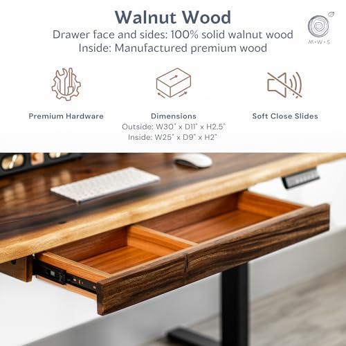Solid Walnut Wood Under Desk Drawer Attachment, Heavy-Duty Storage Drawer with Premium Hardware – Easy to Install, Fits Most Standing & Computer Desks – 30" x 10" x 2.5" Modern Wood Style