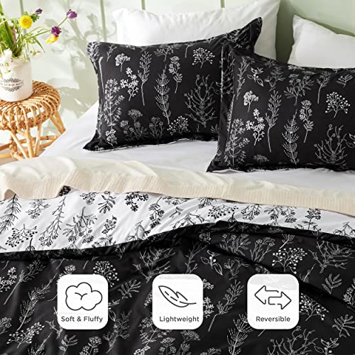 Bedsure Twin/Twin XL Comforter Set - Black Bed Set, 2 Pieces Cute Floral Bedding, 1 Soft Reversible Botanical Flowers Comforter and 1 Pillow Sham Bedsure
