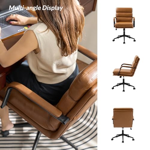 HULALA HOME Modern Faux Leather Home Office Chair with Tilt Lock & Metal Base, Desk Chair with Wheels & Padded Cushion, 360° Swivel Wide Seat Computer Task Chair, Camel HULALA HOME