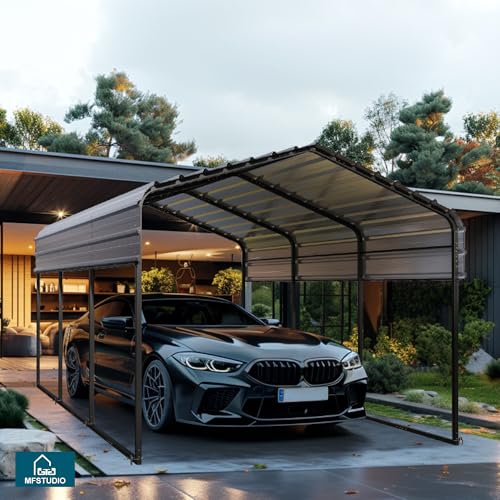MFSTUDIO Carport 10x15 ft, Outdoor Heavy Duty Metal Shed Carports, Metal Garage Car Shelter Shade Car Port with Galvanized Roof, Frame and Bolts for Cars, Truck and Boats MFSTUDIO