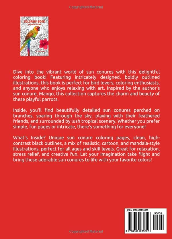 Coloring Book Sun Conure Edition: Tropical Birds to Color and Enjoy Majosta