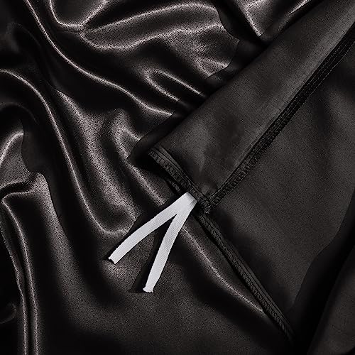 Horbaunal 5 Pieces Satin Duvet Cover Set Queen/Full Size Black Duvet Cover with Corner Ties & Zipper Closure, Luxury & Silky Bedding Set, 1 Duvet Cover and 4 Pillowcases (No Comforter) Horbaunal