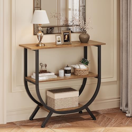 Trironsun 3 Tier Console Table with Storage 30" Height Entryway Table with Open Shelves Industrial Sofa Table Behind Couch for Living Room Hallway Entrance (Rustic Brown) Trironsun