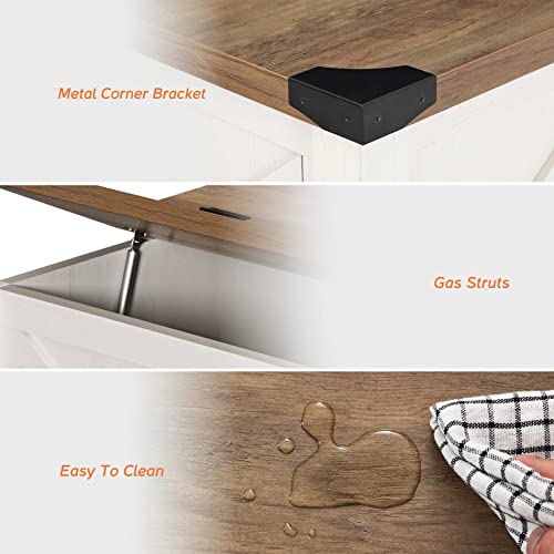 WAMPAT Modern Farmhouse Coffee Table, Square Wood Center Table with Gas Struts Lift-Top for Extra Large Hidden Storage, Metal Bracket Corner, Z-Shaped, White WAMPAT
