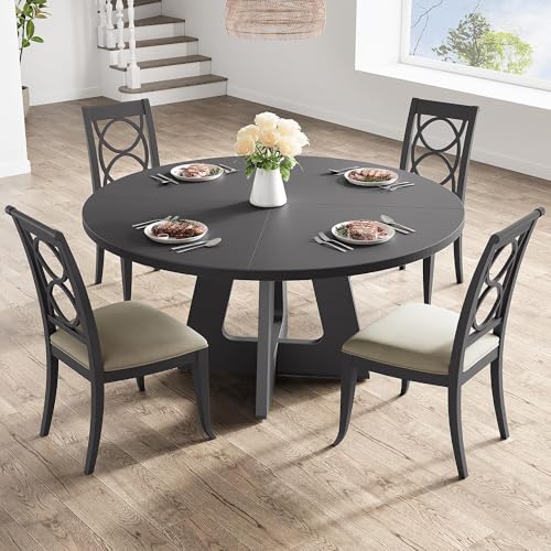 GAOMON 47 Inch Round Farmhouse Dining Table for 4-6 People, Large Kitchen Table with Adjustable Feet, for Dining Living Room, Black GAOMON