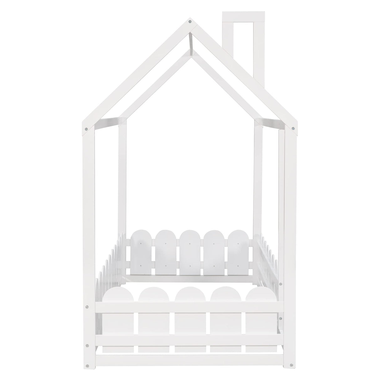 Bellemave Twin Floor Bed with Fence - Stylish Wooden House Bed Frame for Kids and Teens in White Bellemave