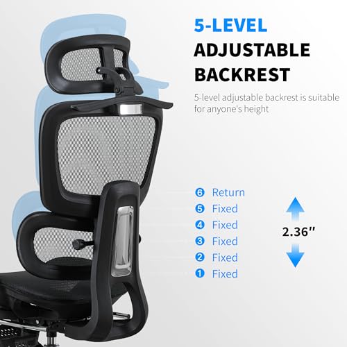 hujusko Mesh Ergonomic Office Chair with 6D Armrests,High Back Mesh Gaming Chair with Lumbar Support,Adjustable 3D Headrest for Home Office Desk Chair(Executive, Black) hujusko