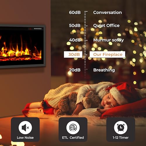 Eueiriup 50" Smart WiFi Electric Fireplace Narrow Bezel in Wall Recessed & Wall Mounted Fireplace Heater with App, Remote Control, Log Flame Option, 750/1500W for Indoor Used Heater Eueiriup