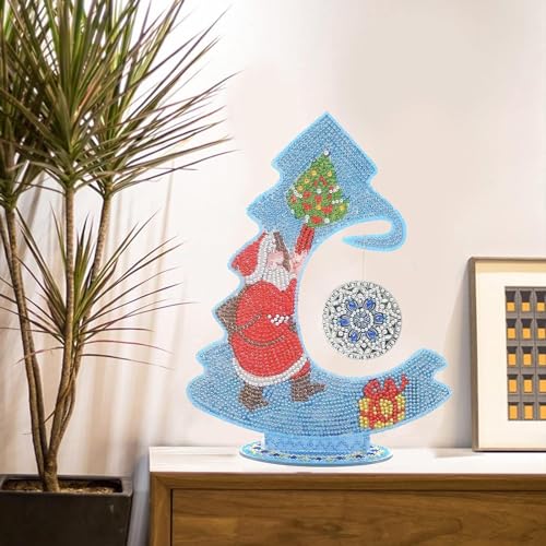 Syntego 5D DIY Christmas Tree Glow in The Dark Night Stand Luminous Diamond Painting Art for Adults 30cm x 23cm(11.5in x9in) (Blue Santa) Syntego