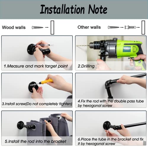 Rustic Curtain Rod - Adjustable Room Divider Rod for Windows 28 to 48 inch - 1 Inch Black Industrial Outdoor Wrap Around Curtain Rods for Patio DonSail