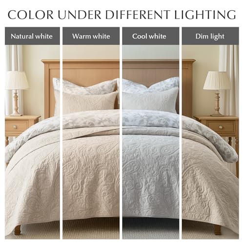 EVERGRACE 100% Cotton Paisley Quilt Set, King Size 3 Piece Set – Prewashed Lightweight Bedspread with 2 Shams, Soft & Breathable Matelasse Coverlet for All-Season Comfort, Flax Beige EVERGRACEHOME
