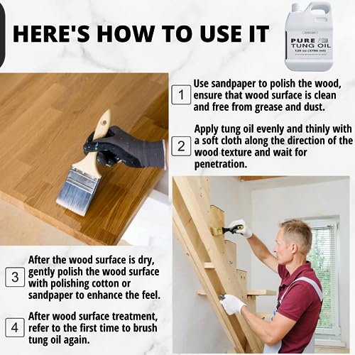 OAIEGSD 32 OZ Pure Tung Oil for Wood Finishing with Wood Brush, Waterproof Wood Sealer Indoor and Outdoor, 100% Pure Natural Tung Oil for Unfinished OAIEGSD