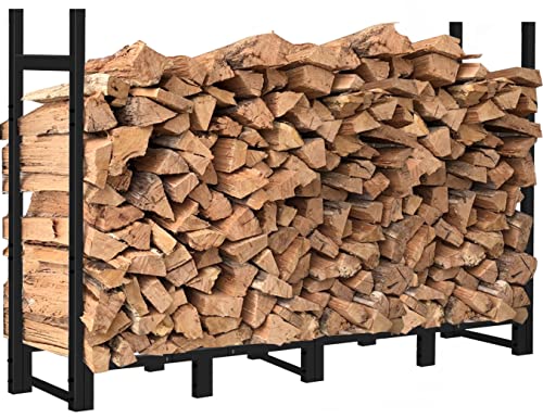 Khordin 8ft Firewood Rack Outdoor Adjustable Heavy Duty Wood Rack Fire Wood Holder for Indoor Storage Fireplace Metal Lumber Organizer Wood Stand Khordin
