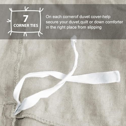 Simple&Opulence 100% Linen Duvet Cover Set, 3 Pieces Belgian Flax Breathable Bedding, Queen Size 88''x92'' (1 Comforter Cover+2 Pillowshams) with Tie Closure Style,Linen Simple&Opulence
