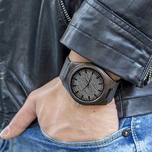 K KENON Engraved Personalized Mens Wooden Watch Lightweight Black Leather Strap Analog Quartz Movement Wristwatches for Son and Father Gifts (to Husband) K KENON