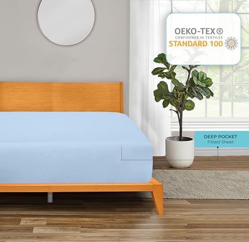 Royale Linens Fitted Sheet Twin - Ultra Soft 1800 Brushed Microfiber - Hotel Luxury Bottom Sheets - Wrinkle Free & Fade Resistant - Deep Pocket Fitted Sheet Only (Twin, Lake Blue) ROYALE LINENS