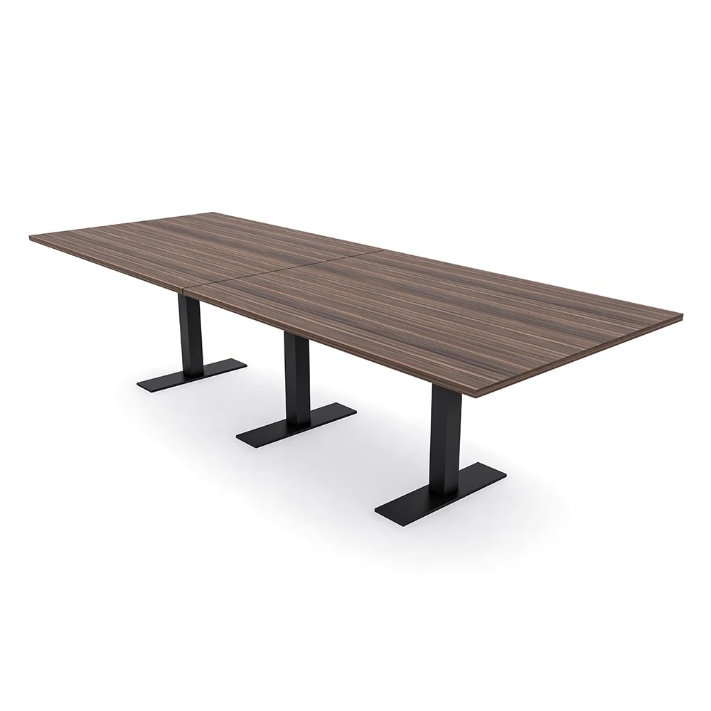 12 Person Rectangle Conference Table with Matte Black Metal T-Base | Scratch-Resistant Laminate | Harmony Series Modular Meeting Tables for Office and Homes | Natural Eucalyptus - 12' SKUTCHI DESIGNS INC.