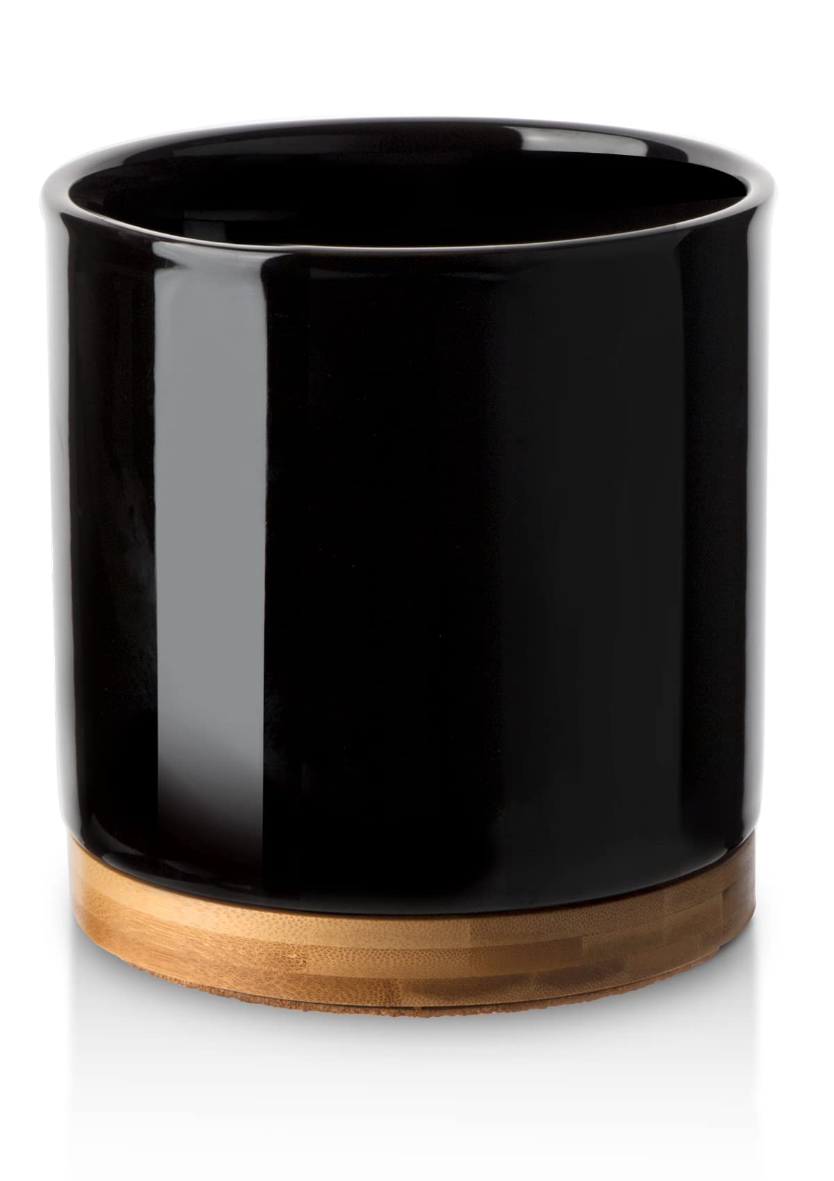 Nucookery 360° Rotating Utensil Holder, 7.2" Large Utensil Crock, White Ceramic Cooking Utensil Organizer with Countertop-Protection Cork Bottom for Farmhouse Kitchen Decor Gift (Black) Nucookery