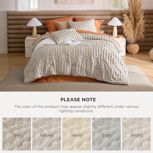 Bedsure Boho Tufted Beige Twin/Twin XL Comforter, GentleSoft™ 2 Pieces Boho Farmhouse Decor Bedding, Arch Shabby Chic Bedding for All Seasons, 1 Bed Comforter, 1 Pillow Shams, 68x88 Inches Bedsure