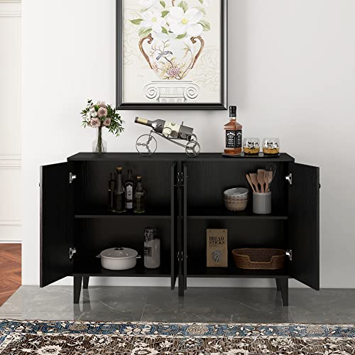 Panana Sideboard Buffet Cabinet Kitchen Storage Cabinet Living Room 4 Doors Console Table (Black) Panana