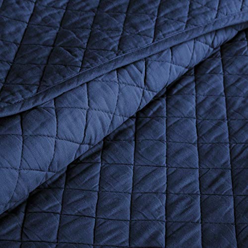 Lush Decor Ava Quilt Diamond Pattern Solid 3 Piece Oversized Bedding Blanket Bedspread Set - Full/Queen - Navy Lush Decor
