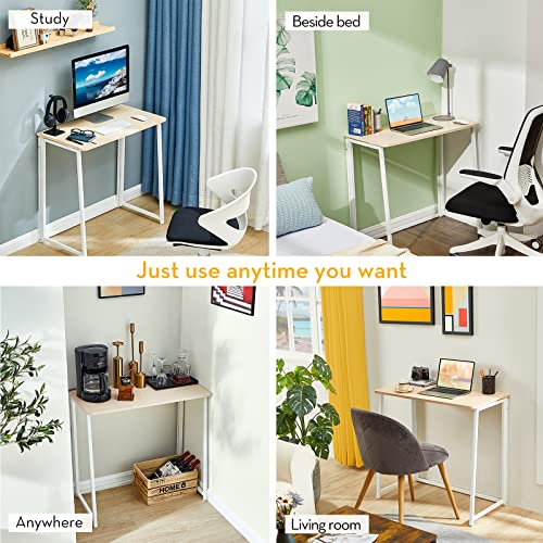 WOHOMO Folding Desk, Small Foldable Desk 31.5" for Small Spaces, Space Saving Computer Table Writing Workstation for Home Office, Easy Assembly, Oak WOHOMO