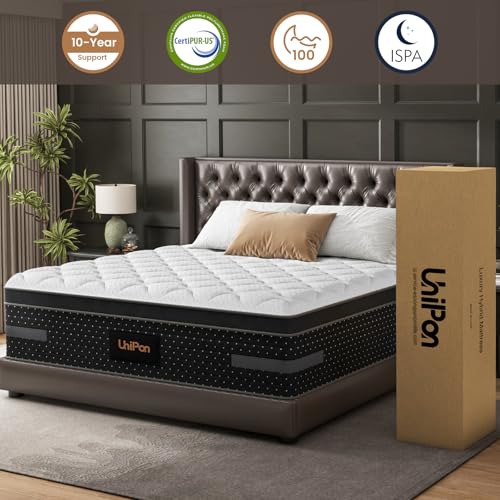 UniPon Firm Full Mattress 14 Inch Deep Sleep Hybrid Mattress with Extra Back & Hip Support, Motion Isolation with Fiberglass-Free, CertiPUR-US Certified, 365-Night Trial UniPon