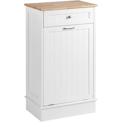 KIGOTY Tilt Out Trash Can Cabinet, Free Standing Kitchen Garbage Bin Holder with Hideaway Drawer and Countertop, Wooden Pet-Proof Recycling Trash Cabinet Laundry Hamper, White