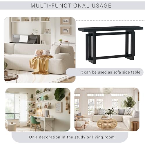 Merax Wood Entryway Console Table, Modern Line Frame with Industrial Concrete Top, for Living Room/Hallway/Foyer, Black Merax