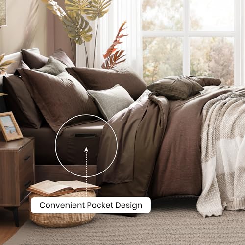 Monbix King Size Comforter Set, Chocolate Brown King Bedding Set Reversible, King Comforter Set 7 Pieces, Cationic Dyeing Bed in a Bag with Comforter, Sheets, Pillowcases & Shams Monbix