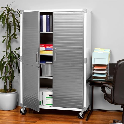 Seville Classics UltraHD Solid Steel Lockable Metal Storage Cabinet Locker Organizer w/Adjustable Shelves for Garage, Warehouse, Office, Classroom, 48" W x 24" D x 72" H, White Seville Classics