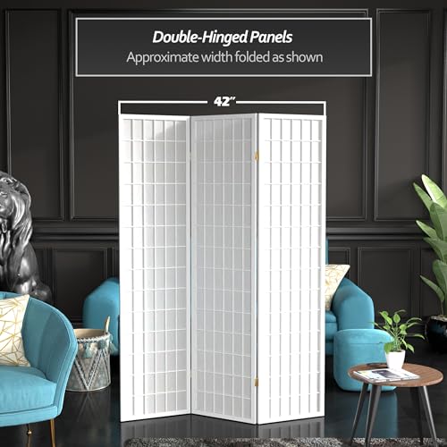 Red Lantern 6 ft. Tall Window Pane Shoji Screen - White - 3 Panels Red Lantern