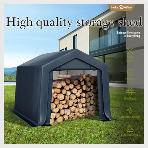 Sophia & William Outdoor Storage Shed Carport 8x12 ft Heavy Duty, Portable Garden Yard Car Port Shelter Storage Tent Garage with Roll Up Doors and Ventilation, Grey Sophia & William