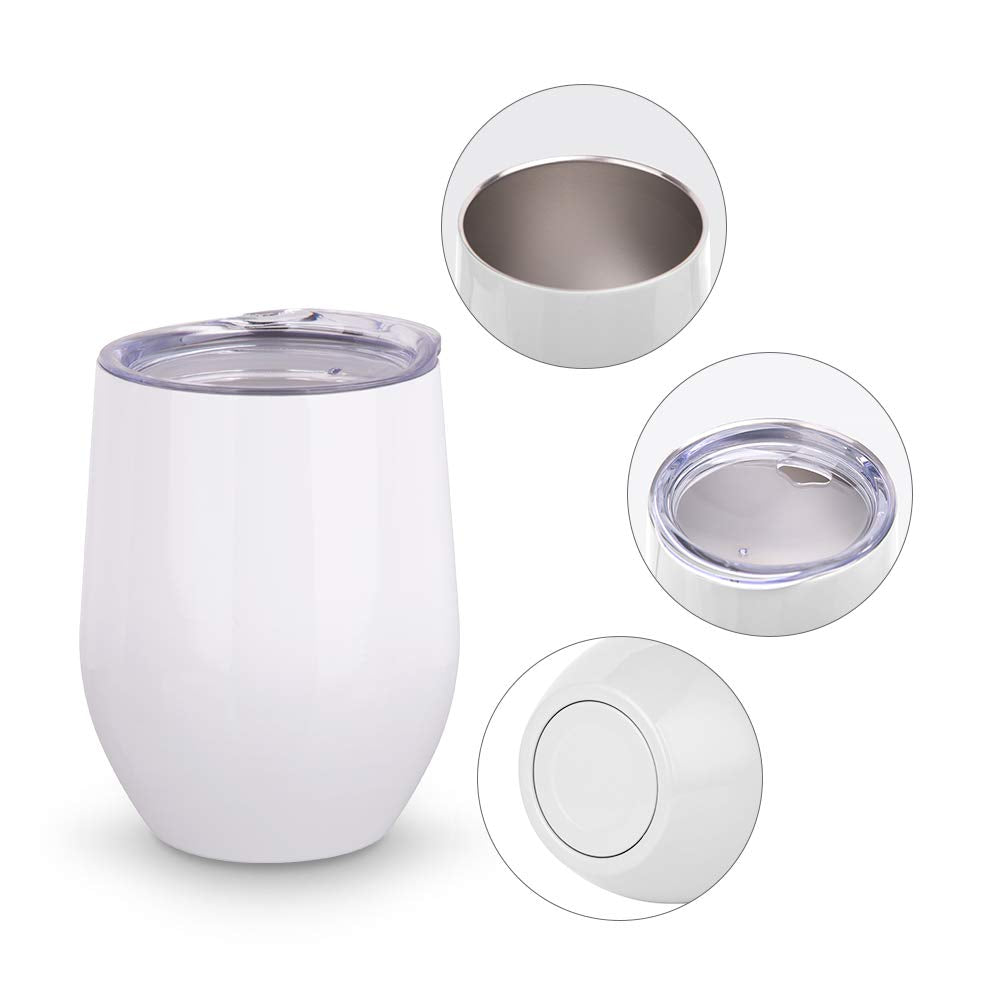 PYD Life Sublimation Blanks Wine Tumbler Cups White 12 OZ Stainless Steel Insulated Stemless Tumbler Sublimation Mugs,Cups 6 Pack PYD Life