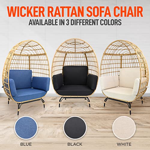 SereneLife Wicker Rattan Egg Chair with Cushions, Indoor Outdoor Egg Chair with Steel Frame and Washable Pillows, Woven Texture, Comfortable Design for Porch, Deck, Garden, or Room, Holds Up to 440lbs SereneLife