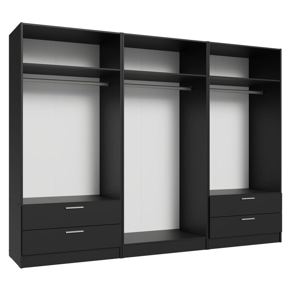 Madesa 6 Doors 4 Drawers Wardrobe Set Armoire Closet Bedroom Storage Cabinet with Shelves and Hanging Space 94" L Wooden Clothing Organizer Unit (Black) Madesa