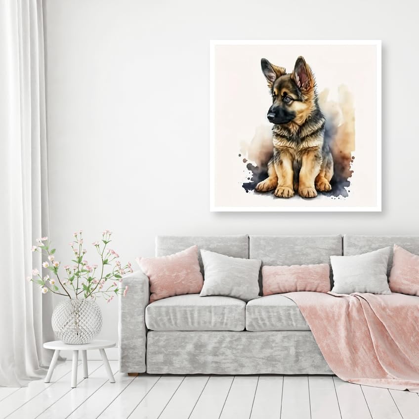 MOMDEDP German Shepherd Dog Diamond Art Painting Kits for Adults, Full Drill Wolf Dog Diamond Dots Paintings for Beginners, Round 5D Paint with Diamonds Pictures Gem Art Painting Kits 12x12inch MOMDEDP