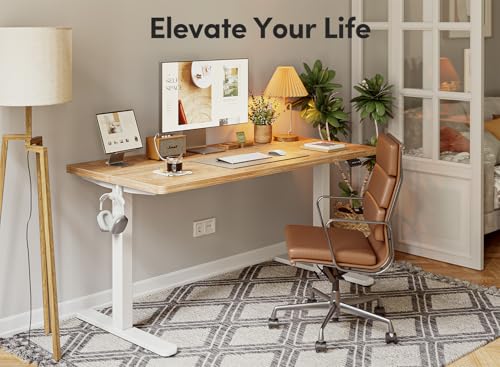 FEZIBO Standing Desk, 55 × 24 Inches Electric Height Adjustable, Sit and Stand Up, Computer Office Desk with Splice Board, Light Rustic FEZIBO