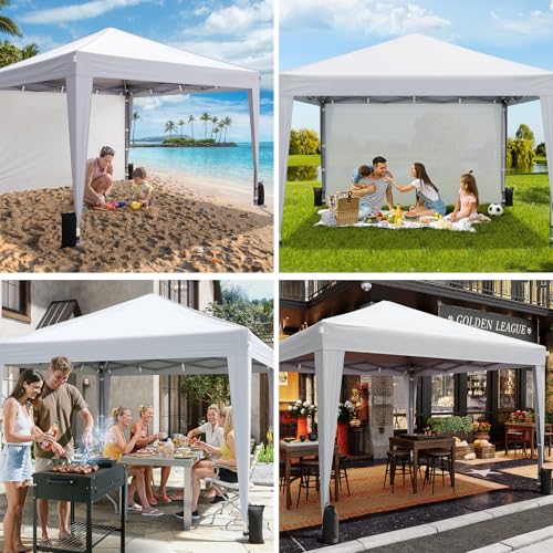 Driftalia 10x10 Pop Up Canopy with Sidewalls, Outdoor Instant Canopy Tent with Carry Bag for Commercial Events, Camping, Backyard Parties - White Driftalia