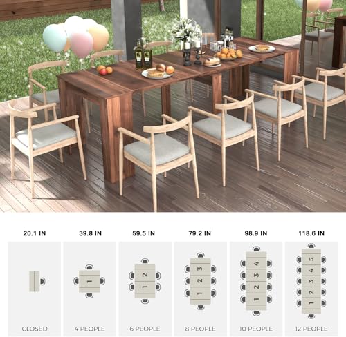 HOMBIX Extendable Dining Table, Transformer Folding Console Table for 10-12 People, Space Saving Dining Room Table for Apartments & Homes, Walnut HOMBIX