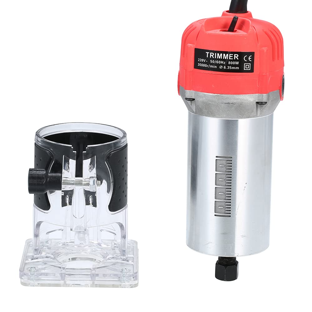 Wood Router, Weytoll 110V 800W Compact Router Tools 30000r/min with Transparent Base Edge Guide Electric Trimmer Compact Palm Router Corded for Woodworking Trimming Slotting Notching/Aluminum Red Weytoll