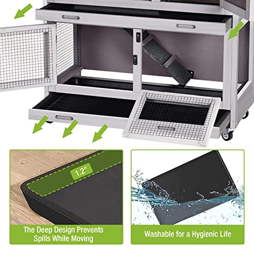 Rabbit Hutch Bunny Cage, Guinea Pig Cage Bunny Hutch Indoor, Wood Pet Cage with 4 Casters -2 Story & 2 Trays GUTINNEEN
