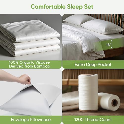 TWK Luxury Sheet Set, Genuine 100% Viscose Derived from Bamboo, Cooling & Breathable, Silky Soft, Bedding Sheets & Pillowcases (White, King(78 * 80 * 15)) TWK