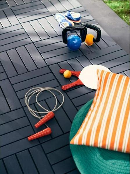 36 sq. ft Plastic Interlocking Deck Tiles, 36 Pack,12"x12" Waterproof Outdoor Flooring All Weather Use, Patio Floor Decking Tiles for Porch Poolside Balcony Backyard, Dark Grey MinCHI257