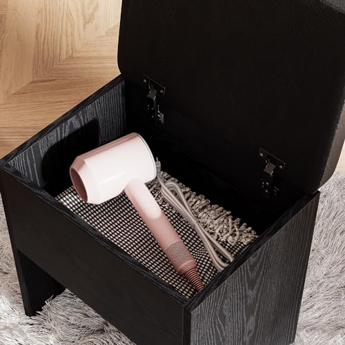 IRONCK Vanity Makeup Desk Set with LED Lighted Mirror & Power Outlet, 7 Drawers Bedroom Vanities Table with Stool,Black IRONCK