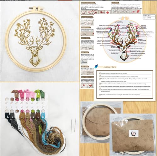 Meecaa Cat Flowers Animal Embroidery Kit Starter Set, Hand Embroidery Set,Pattern Printed Cross Stitch Set for Beginner Adults, with Embroidery Hoop and Instructions (Cat)